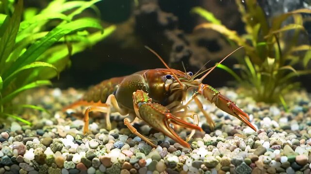 Crayfish aquarium gravel background plants