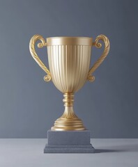 Winner golden cup realistic illustration. Victory symbol. Champion trophy goblets reward 3d model on grey background