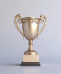 Winner golden cup realistic illustration. Victory symbol. Champion trophy goblets reward 3d model on grey background