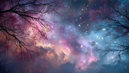桜と幻想的な星空