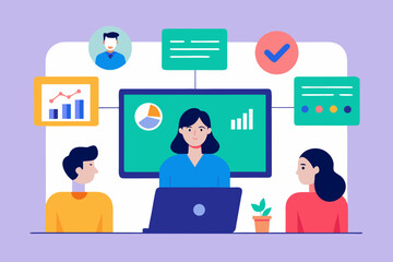 Business meeting with data presentation and team collaboration