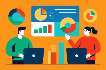 Business professionals analyzing data and charts on a screen