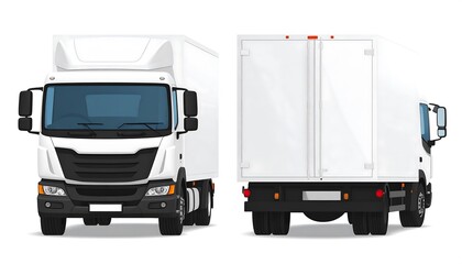 Realistic Illustration of a White Delivery Truck from Front and Rear Views