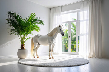 the white horse in the living room