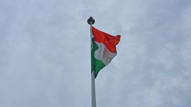The national flag of India, colloquially called Tiranga or tricolour, in flag, the colours being of India saffron, white & India green, with the Ashoka Chakra, a 24 spoke wheel, in navy blue colour.