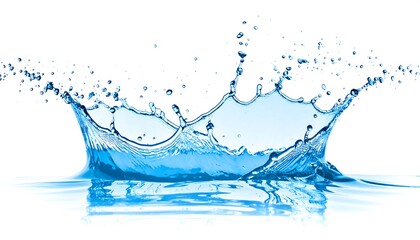 Water splash crown, isolated on white background; reflection visible