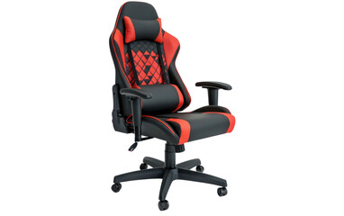 Ergonomic gaming chair with red accents isolated on transparent background