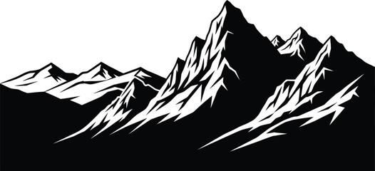Fototapeta premium Vector art of a striking black silhouette of jagged mountain peaks against a backdrop, , conveying a sense of rugged wilderness