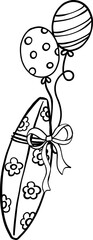 Cute Birthday Surfboard with Balloons Doodle Outline
