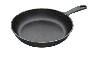 Cast iron frying pan with handle isolated on transparent background