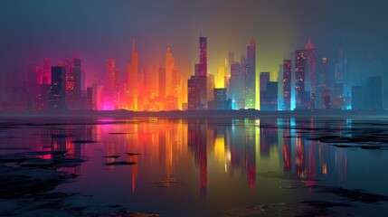 Obraz premium Colorful cityscape reflecting on a water