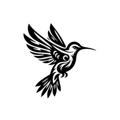 Obraz premium A stylized black hummingbird in flight, isolated on white