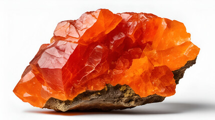 Raw realgar chunk with fiery red-orange hues, Transparent background, PNG file