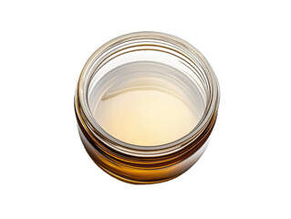 Top view of a glass jar filled with honey isolated on transparent background