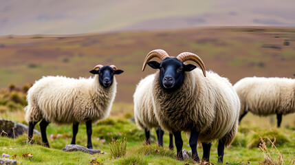 Fototapeta premium Scottish Blackface Sheep, Isle of Skye Scotland, United Kingdom