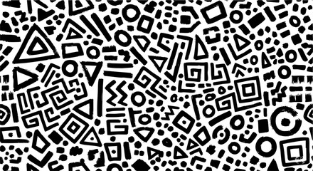 Seamless geometric pattern vector, black and white abstract shapes background for textile and design projects
