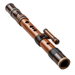 Naklejka premium A brown bamboo transverse flute with black bindings is isolated on transparent background, showcasing its traditional design and craftsmanship