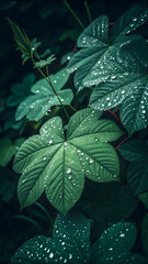 Close-Up of Fresh Green Leaves with Water Droplets in Natural Setting
