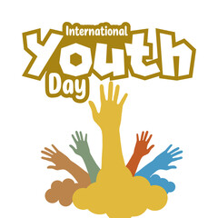 International Youth Day celebration vector icon with raised hands unity diversity and global youth empowerment illustration