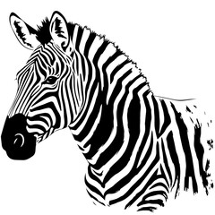 Striking Black and White Zebra Head, Profile View, Bold Stripes, Brush Stroke Style
