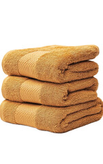 Stack of fluffy golden towels isolated on transparent background
