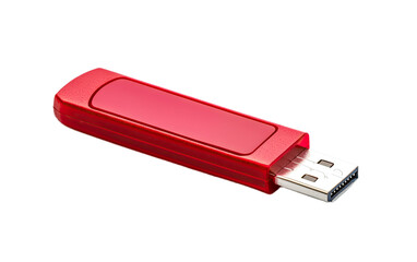 Red usb flash drive data storage device isolated on transparent background