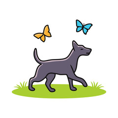 Cute dog with butterflies isolated icon design vector illustration