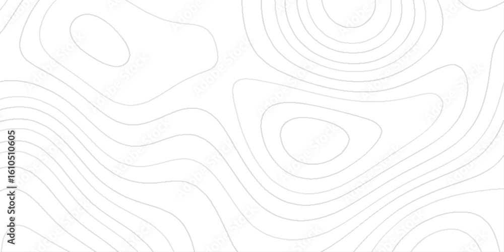Poster a topographic map with light gray contour lines on a white background, it features a series of conce