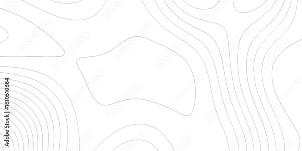 Poster a topographic map with light gray contour lines on a white background, it features a series of conce
