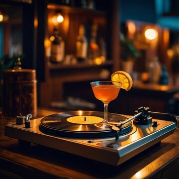 Retro Turntable and Cocktail for Noche de la Nostalgia
