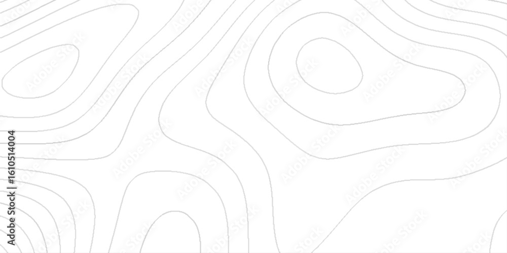 Poster topographic map design with a series of smooth and curved contour lines in light gray against a whit