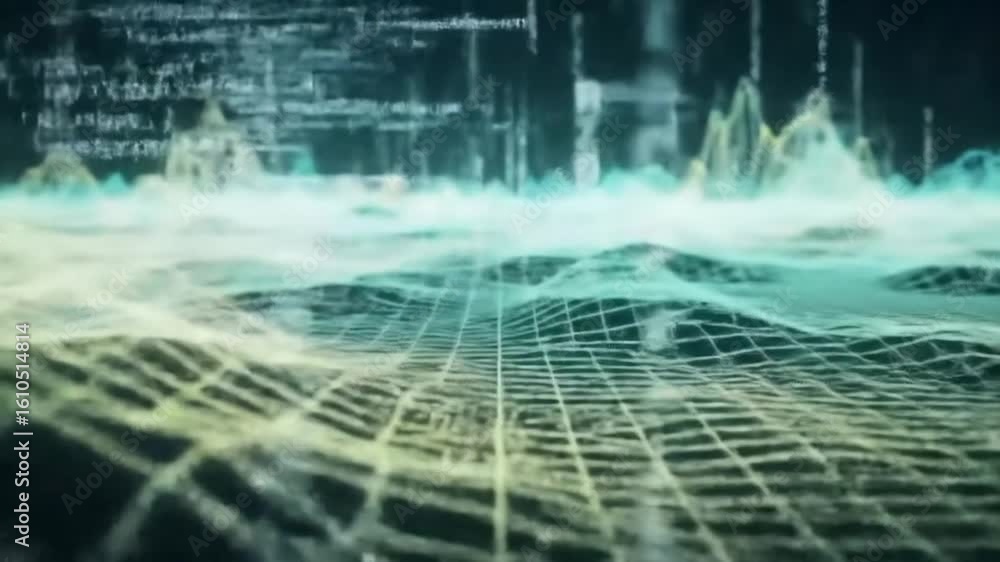 Poster futuristic digital landscape with glowing data waves and a virtual grid. abstract representation of 