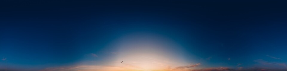 360 panorama of dark blue sunset sky with bright pink Cirrus clouds. HDR 360 seamless spherical...