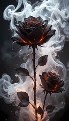 Phantom Petals: Black Roses with a Fiery Heart