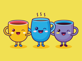 Happy Coffee Cup Character Set