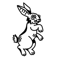Grumpy rabbit illustration, standing pose. Unique, quirky animal design