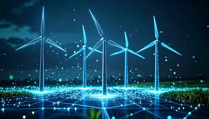 Wind Turbines Generating Clean Energy with Digital Grid