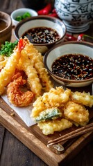 Delicious tempura served with dipping sauces