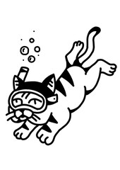 Vector illustration of a cute tabby cat snorkeling underwater with bubbles