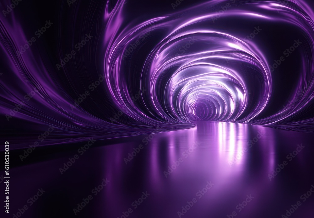 Poster ethereal purple tunnel with abstract light patterns illuminating a futuristic space environment