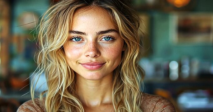 Young woman smiling in a cozy caf? setting