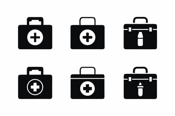 set of First aid kit icon vector silhouette illustration isolated on white background