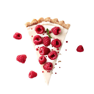 Slice of Raspberry Tart with Fresh Berries and Crumbly Pastry