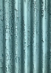 Weathered teal corrugated metal texture, peeled paint surface, and abstract industrial background for grunge designs