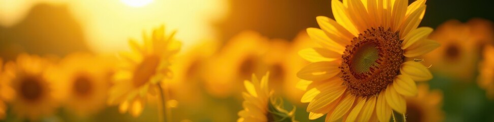 Close-up sunlit sunflowers against patterned wallpaper, closeup photography, illuminated © Duangjai