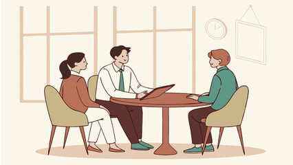 Couple Meeting Financial Advisor: Illustrated Business Consultation, Flat Design, Modern Minimalist Style