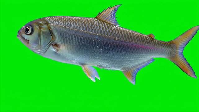 3D Render of Hampala Macrolepidota Fish Isolated on Green Screen Background