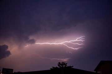 Lightning Strike On The Dark Sky.