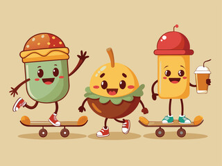 Happy Fast Food Mascots Vector Art