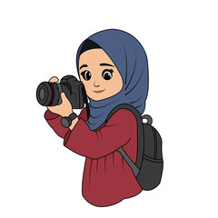 cute cartoon animated photographer illustration design icon vector